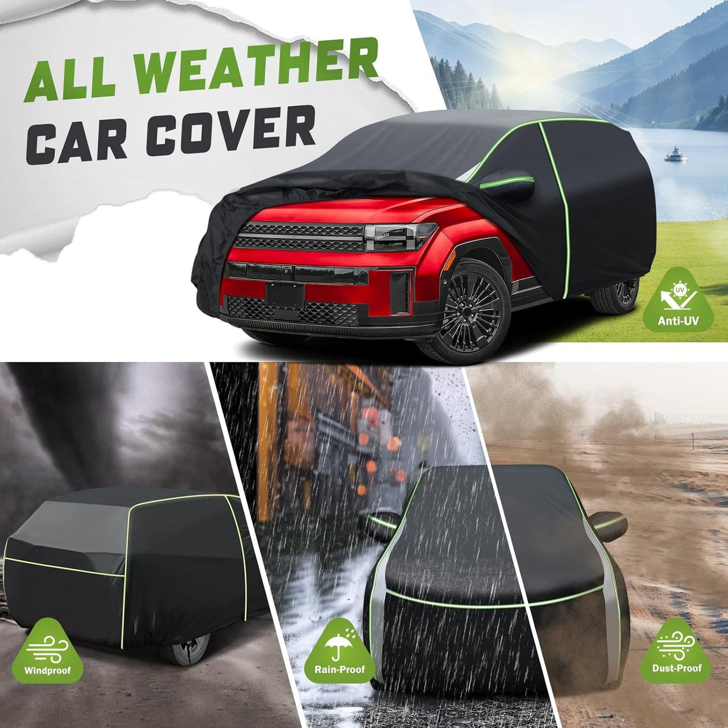 Mixsuper Liner Car Cover for Hyundai Santa Fe 2006-2026, 7 Layers Full Car Cover All Weather Car Covers for Santa Fe, Waterproof Outdoor Cover with Zipper Door Reflective Strips