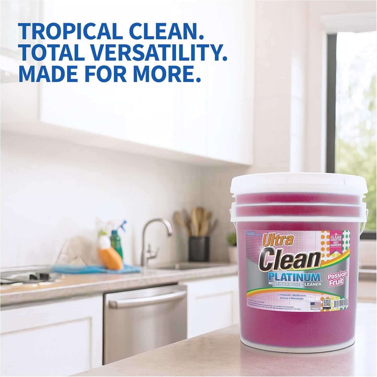 Ultra Clean Platinum Multipurpose Cleaner, Non-Abrasive and Bleach-Free, for Kitchen Counters, Bathroom Floors and Garage Spaces, Passion Fruit, 5 Gal