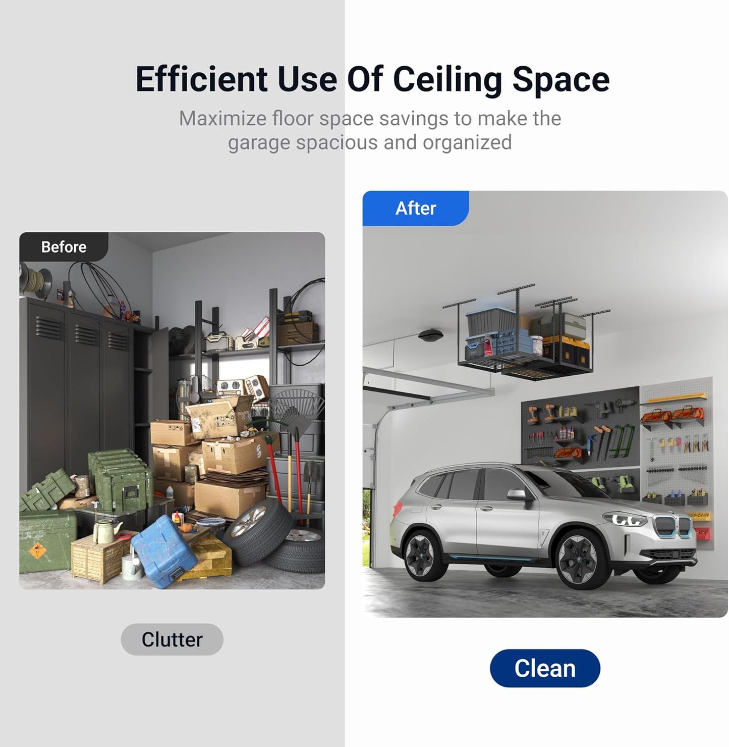 FLEXIMOUNTS 2x3 Overhead Garage Storage Rack, Adjustable Organization System, Heavy-Duty Metal Ceiling Racks, 155lbs Weight Capacity, Black