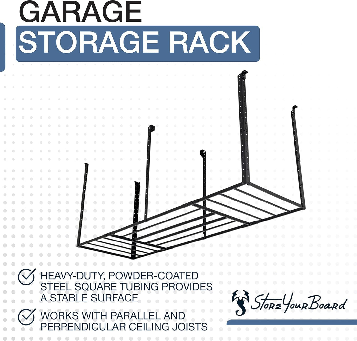 StoreYourBoard 3 x 8 ft Garage Storage Rack, Ceiling Shelf Overhead Organization, Heavy Duty Steel Platform Holds 700 lbs, 96 in. x 32 in. x 40 in.