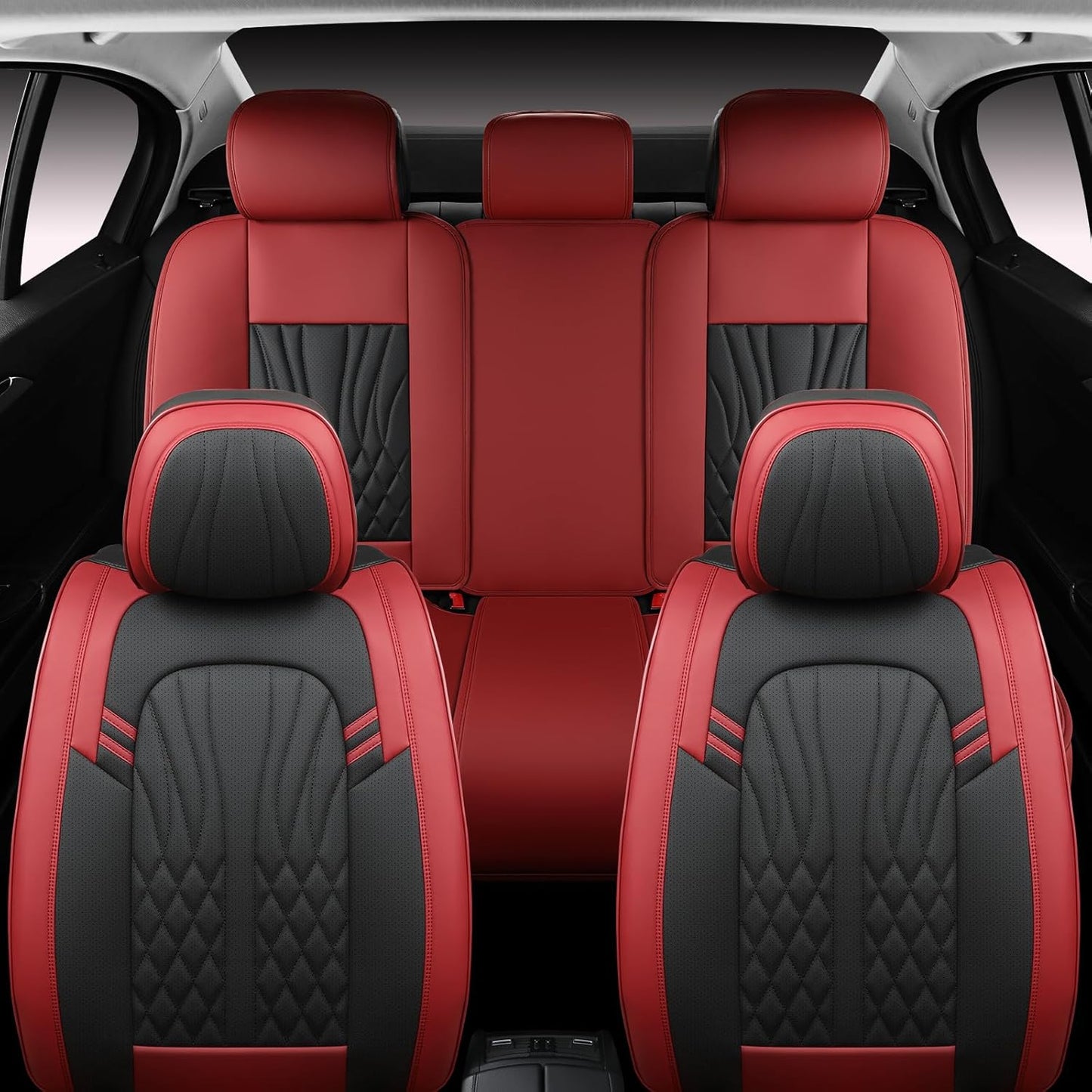 Leather Car Seat Covers,Car Seat Protector Waterproof,Seat Covers Full Set, Car Seat Protectors 5 Seats,Automotive Seat Covers Fit Most Cars Wine Red
