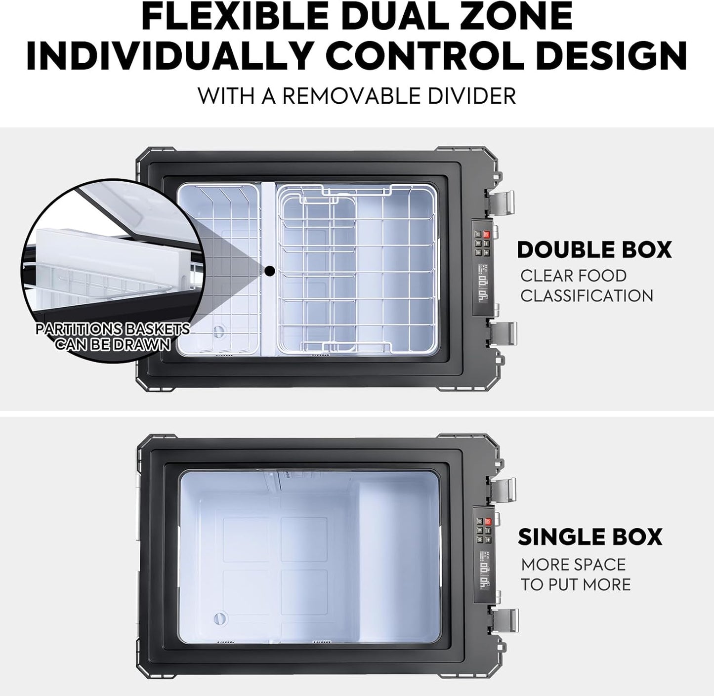 ICECO APL55 Dual Zone Portable Refrigerator Freezer Bluetooth Controlled, 55 Liter 12v refrigerator with SECOP Compressor, DC 12/24V, AC 110-240V, for Truck, Car and Home, -4℉~68℉ (Black)