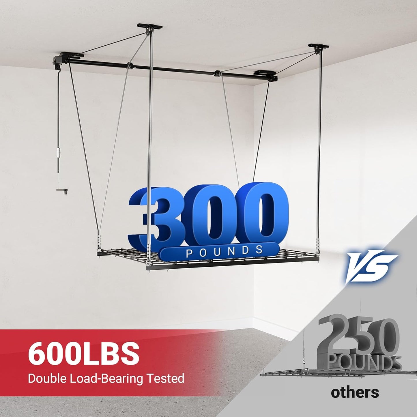 FLEXIMOUNTS Overhead Garage Storage Rack, 4x4 Ft Heavy-Duty Garage Ceiling Storage Racks, Adjustable Organization System with 71'' L Axle, 300lbs Weight Capacity, Carbon Black