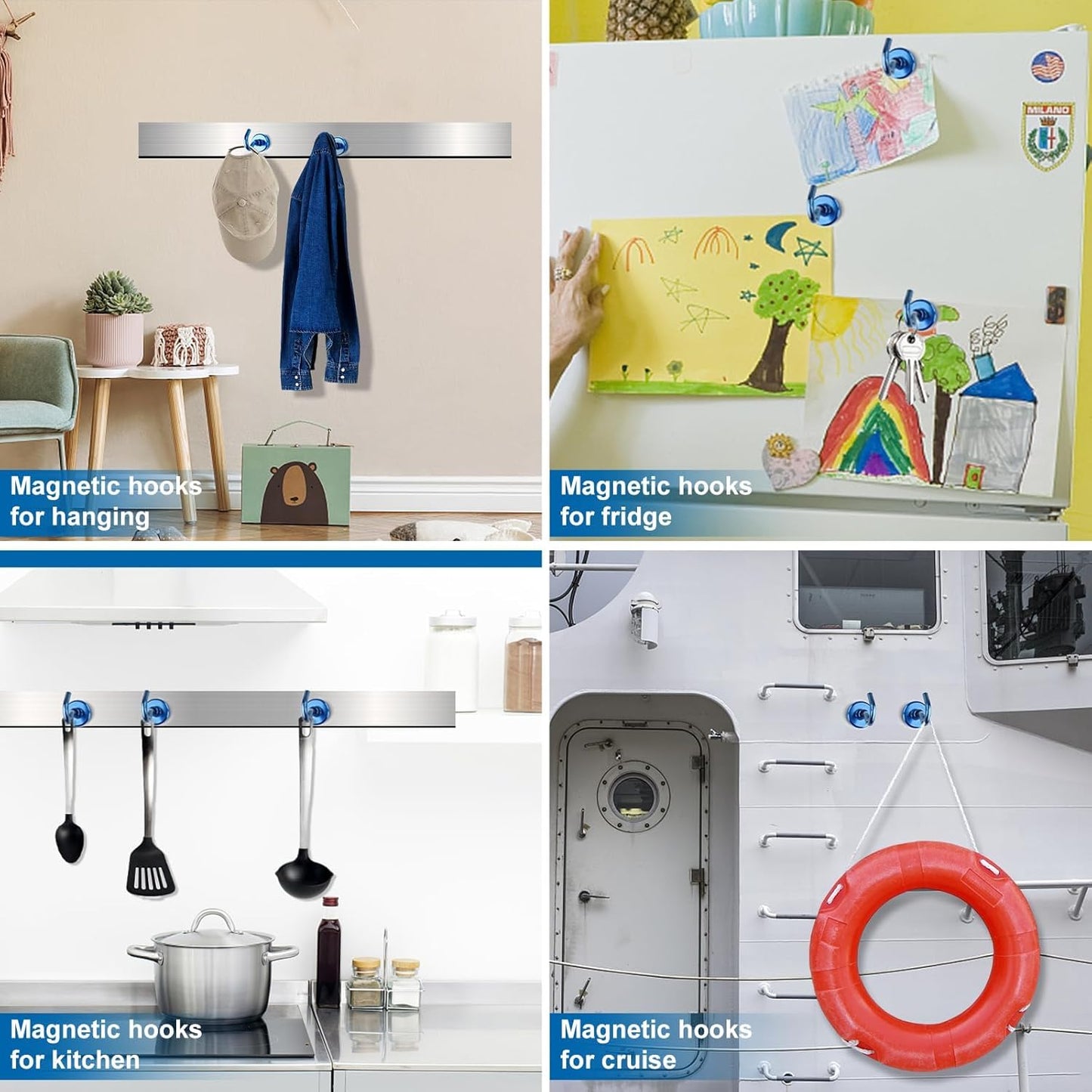 LOVIMAG Magnetic Hooks for Cruise Cabins, 110lbs Blue Magnetic Hooks for Classroom, Strong Magnets with Hooks for Hanging, Neodymium Magnet Hooks for Fridge, Ceiling, Locker, Camper, Travel-25 Pcs