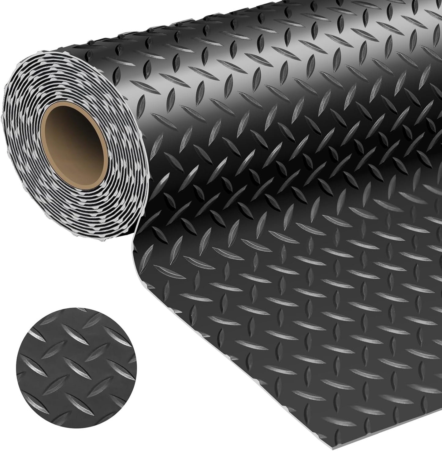 Garage Floor Mat 2.8mm Thickness PVC Garage Flooring Roll Diamond Plate Floor Mats for Garage, Workshop, Gym, Golf Cart Parking or Trailers (Black, 7.5 x 17 FT)