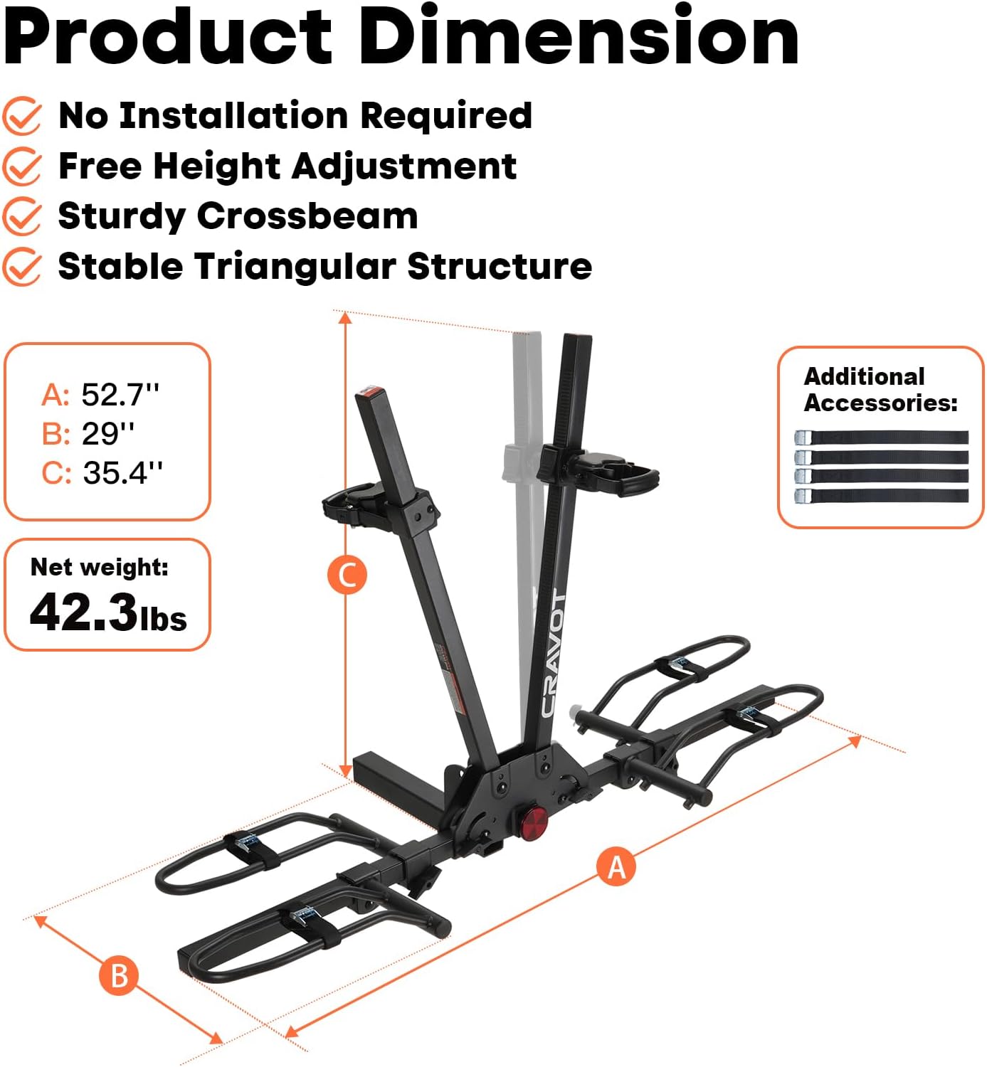 MagRack F2 Bike Rack, 200 lbs Electric Bike No Installation Bike Carrier for 2 Bike, Foldable Bike Racks for Tow Hitch 2'' Receiver Cars Trucks SUVs Minivans RV, Trailer