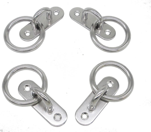Stainless Steel Ceiling Hooks & Wall Hangers with Rings - Heavy Duty M8 Screw Mount, Rust-Proof Anchor Straps for Garage, Outdoor, Storage (4-Pack)