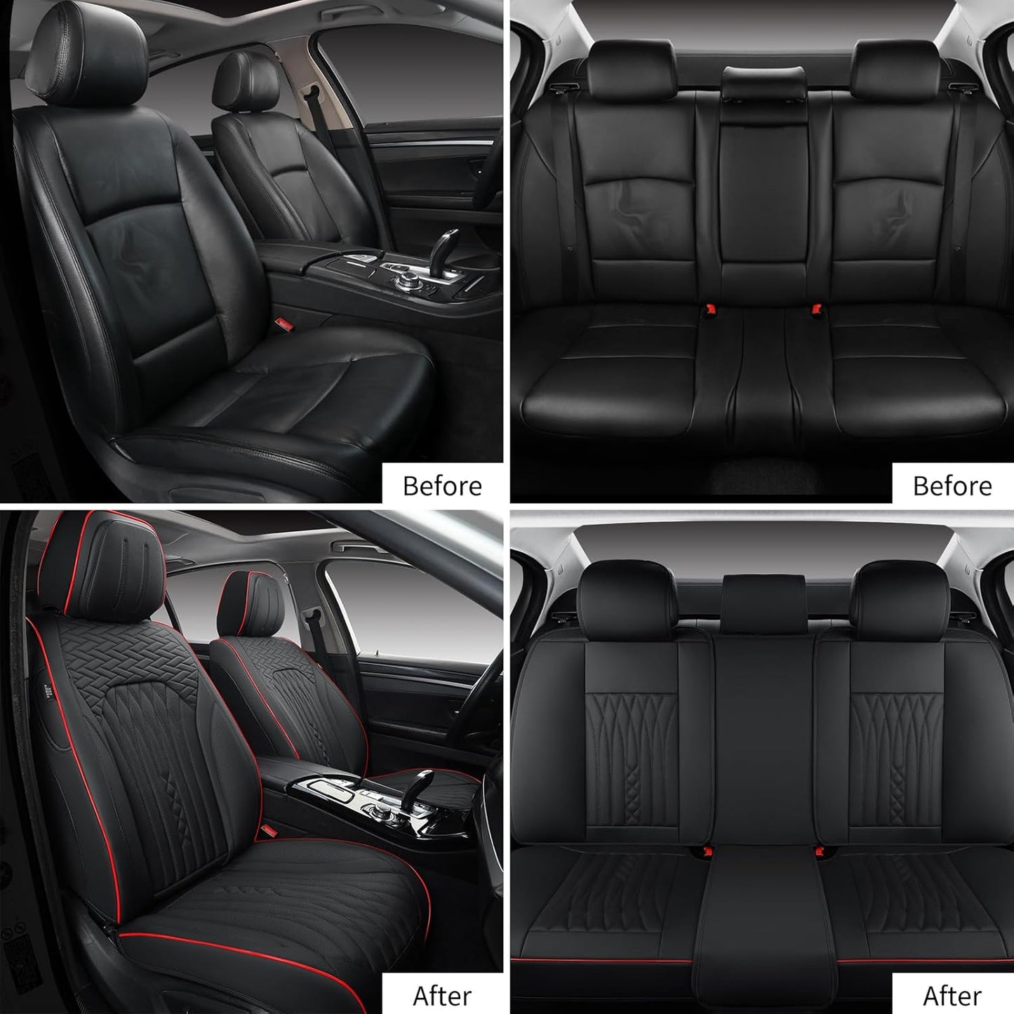 Car Seat Covers Full Set, Leather Seat Covers for Cars, Car Seat Protector Waterproof, Non-Slip Car Interior Covers Fit for Most Cars, SUV, Vans, Trucks,5Seaters,Full Set,Black,COMFDRIVE-A03