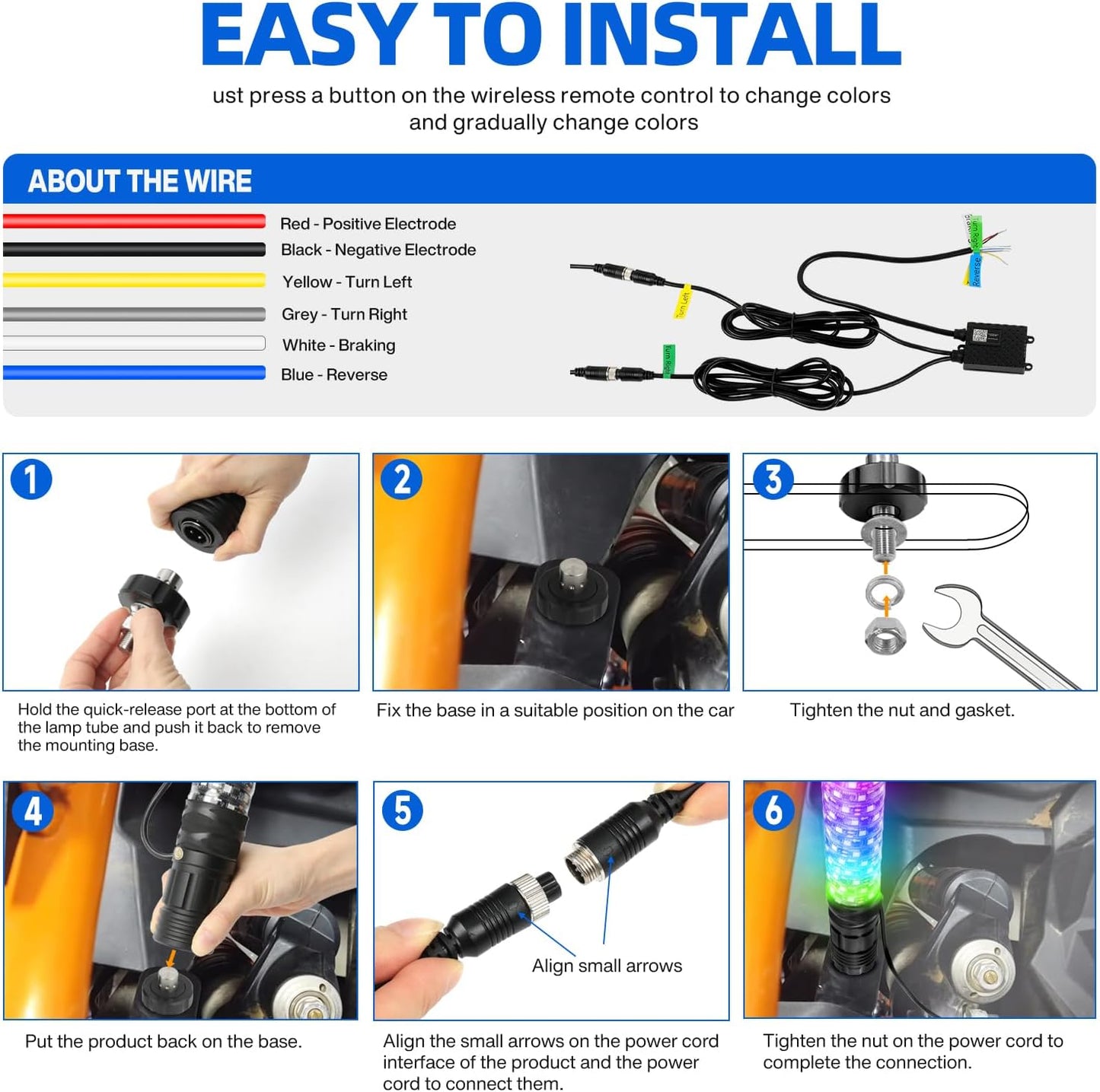 2Pack 2FT Fat Whip Lights,LED Whip Lights with Strobe Light Spiral RGB Chasing Lighted Antenna Whips W/App & Remote Control Music Whip Light for UTV ATV RZR Polaris SXS Can-Am X3 Off-Road Truck