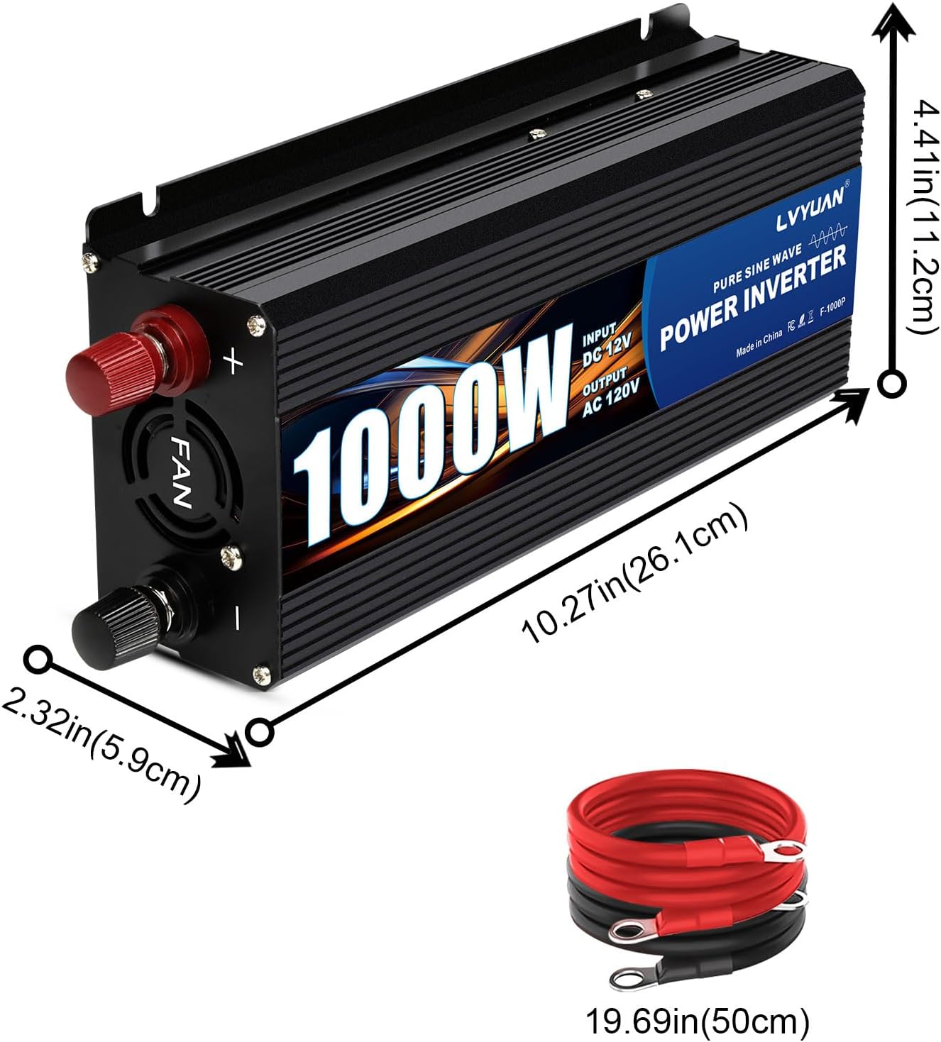 LVYUAN 1000 Watt Pure Sine Wave Power Inverter 12V to 110V/120V DC to AC Converter with Dual Sockets, Dual USB Ports, LED Display for Home Outdoor RV Car Power Inverter Power Adapter