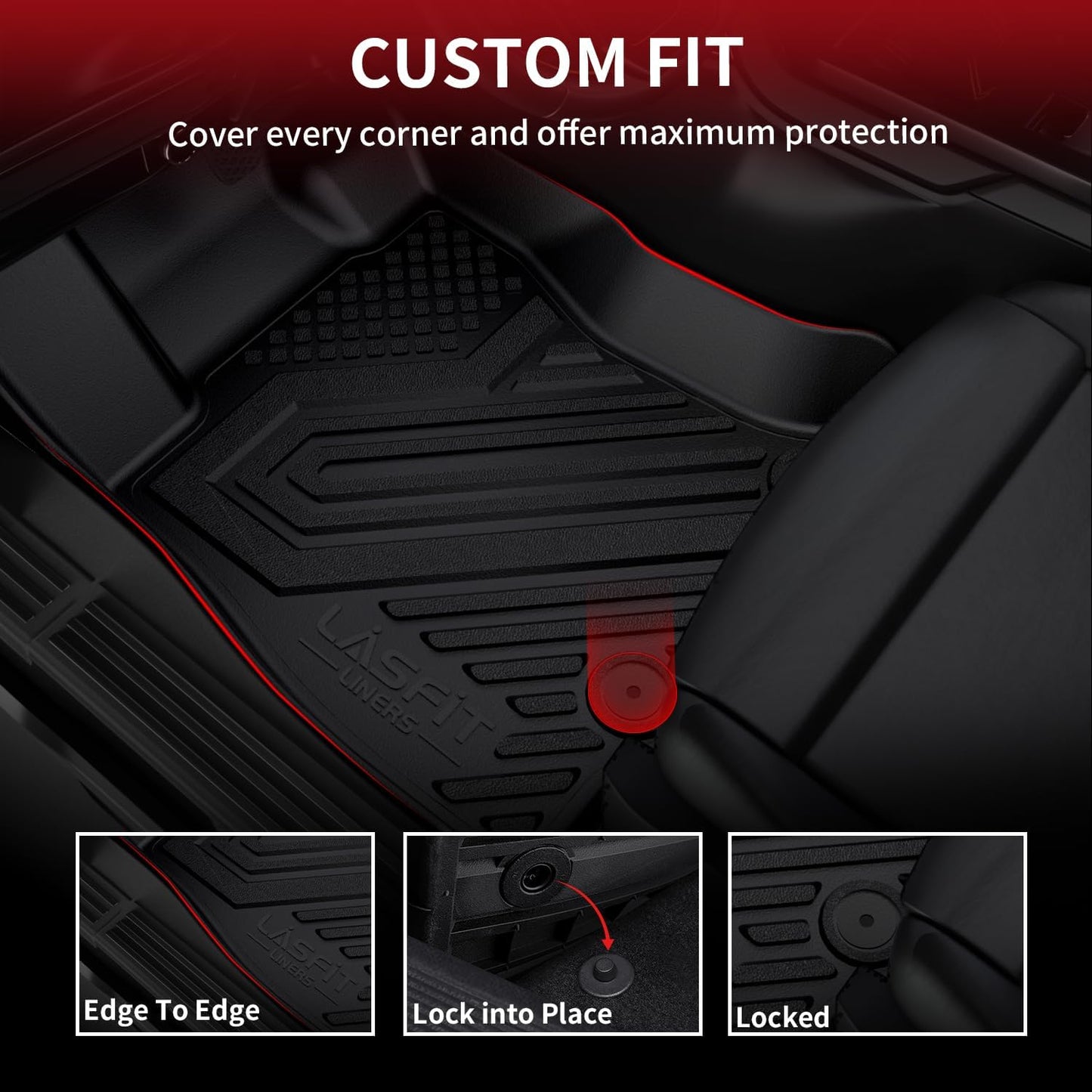 LASFIT Floor Mats 2019-2025 for Chevrolet Silverado/GMC Sierra 1500, 2020-2025 2500HD 3500HD, Only Without Rear Underseat Storage Box, Only Bucket Seat/Crew Cab (Not for Regular/Double Cab)