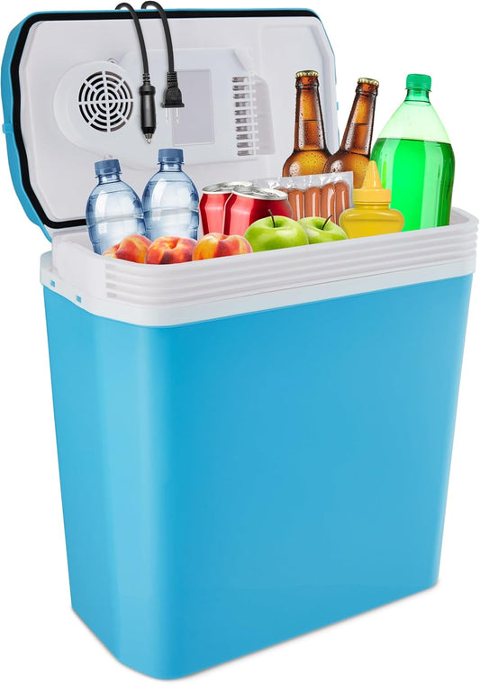 Ivation Electric Cooler & Warmer with Handle | 24 L Portable Thermoelectric Fridge for Vehicles & Trucks| 110V AC Home Power Cord & 12V Car Adapter for Camping, Travel & Picnics