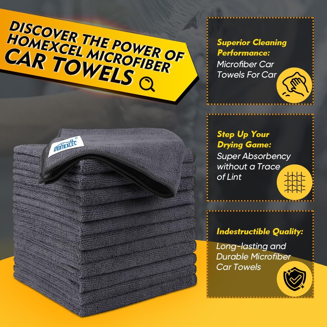 HOMEXCEL Grey Microfiber Cleaning Cloth 6 Pack, 12.5 x 12.5 inch Microfiber Towels for Cars, Ultra Absorbent Car Washing Cloth, Lint Free Streak Free Cleaning Rags for Car, Kitchen, and Window
