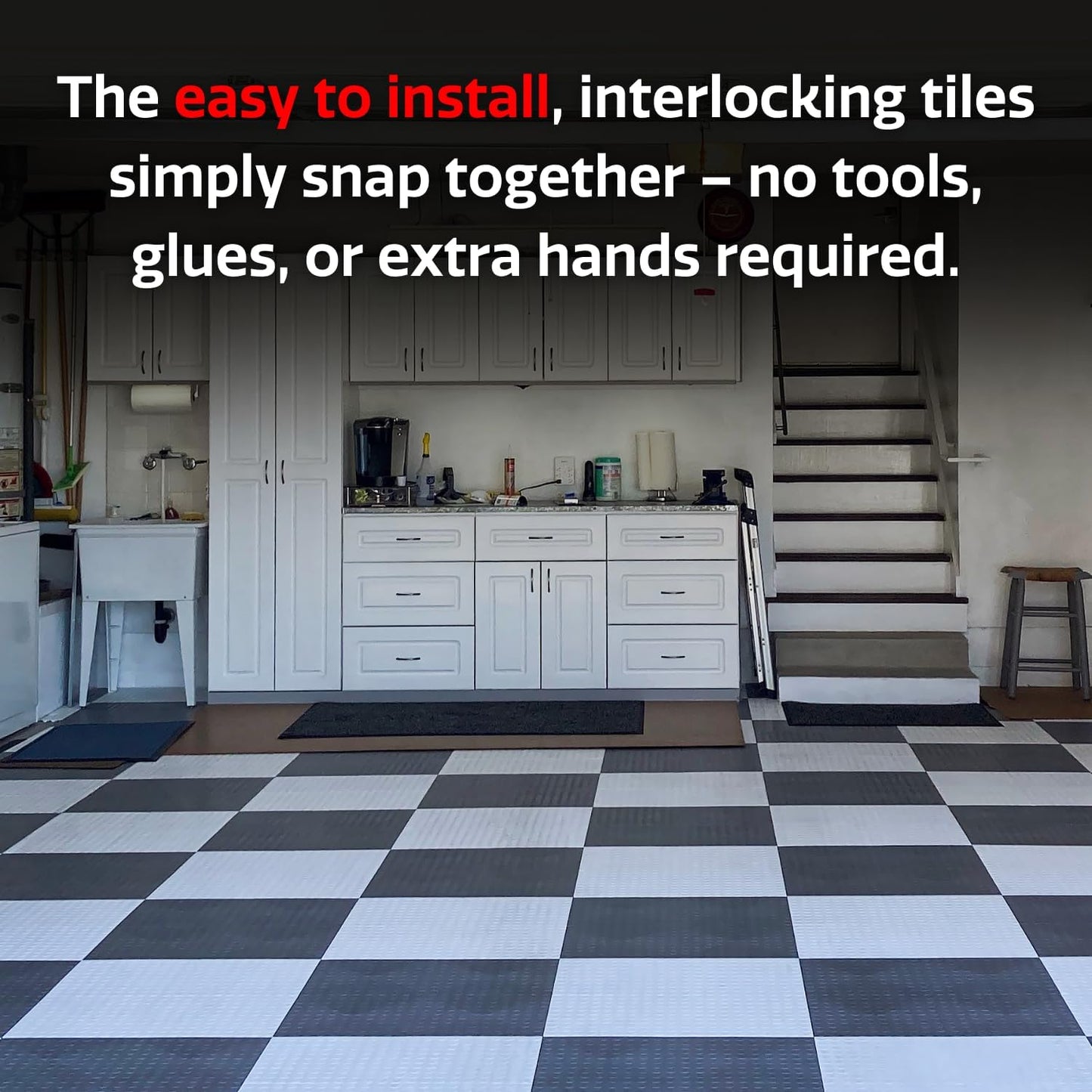 Big Floors GarageDeck Coin Pattern, Durable Copolymer Interlocking Modular Non-Slip Garage Flooring Tile (Black, 48 Pack of 12 x 12" Tiles)