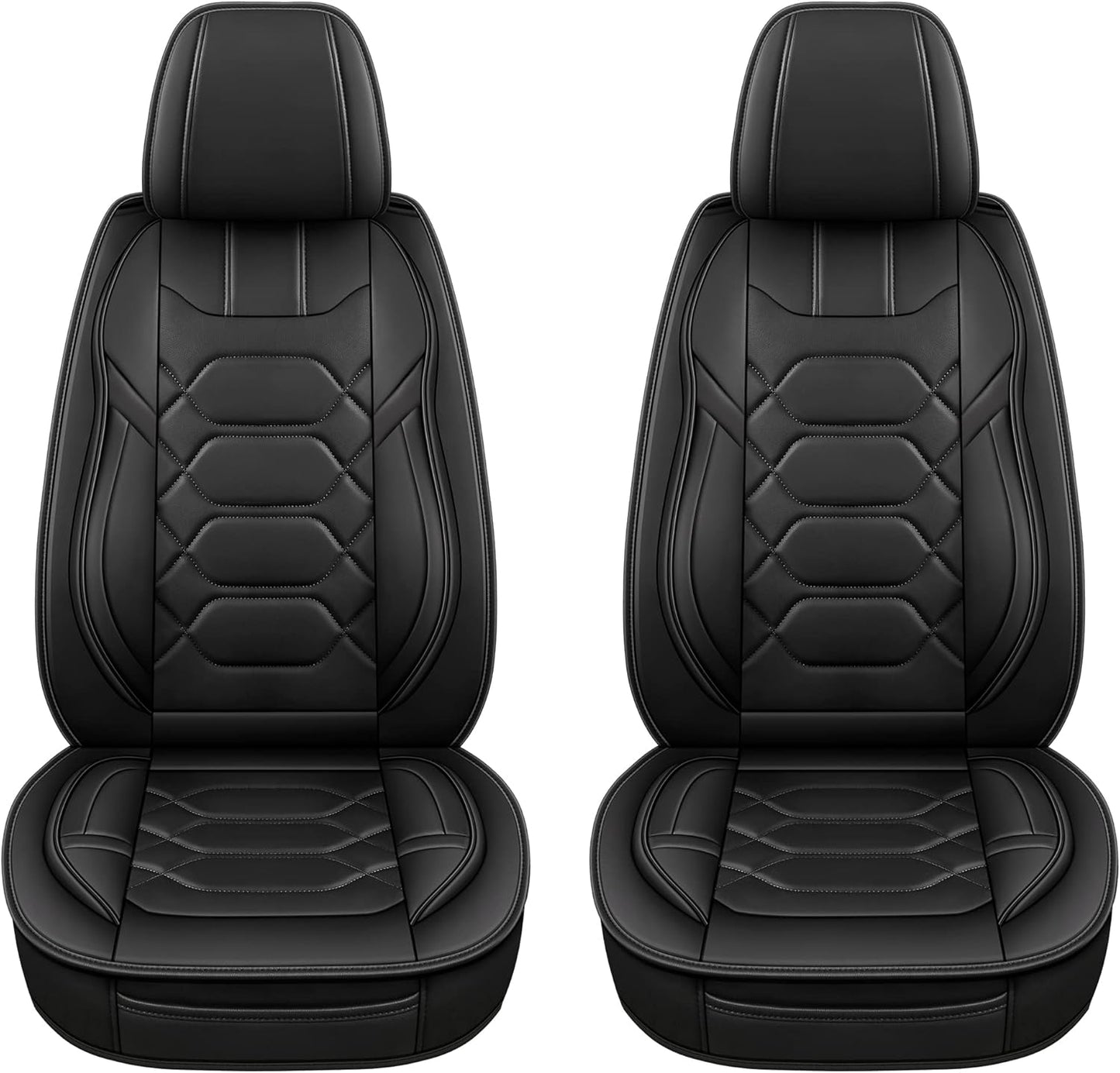 Pariitadin Leather Car Seat Covers Front Pair, Waterproof Faux Leather Seat Covers for Cars, Non-Slip Car Interior Covers Universal Fit for Most Cars Sedans Trucks SUVs, Black