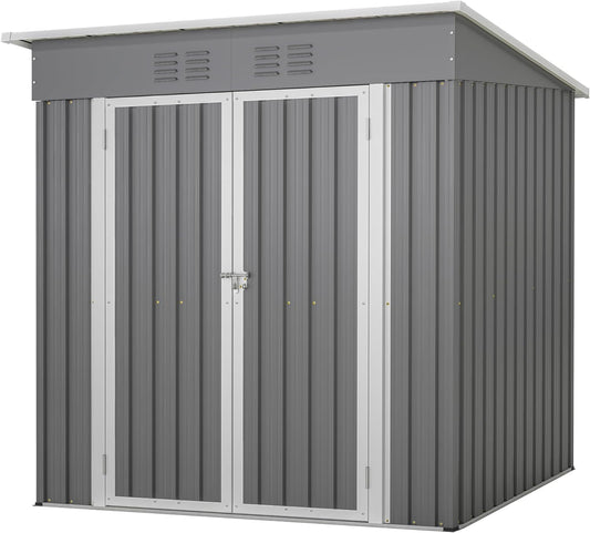4'x6' Metal Shed Outdoor Storage Shed,Metal Steel Utility Tool Shed Storage House with Double Lockable Doors and Air Vent for Backyard Garden Patio Lawn Gray
