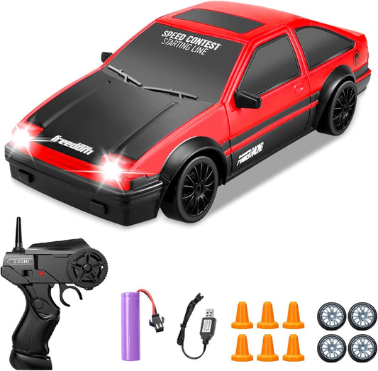 RC Drift Car, 1:24 Remote Control Cars 2.4GHz 4WD High Speed Drift RC Cars with LED Light and Dritfing Tires Racing Hobby Toy Car for Boys Girls Kids Adults (Red)