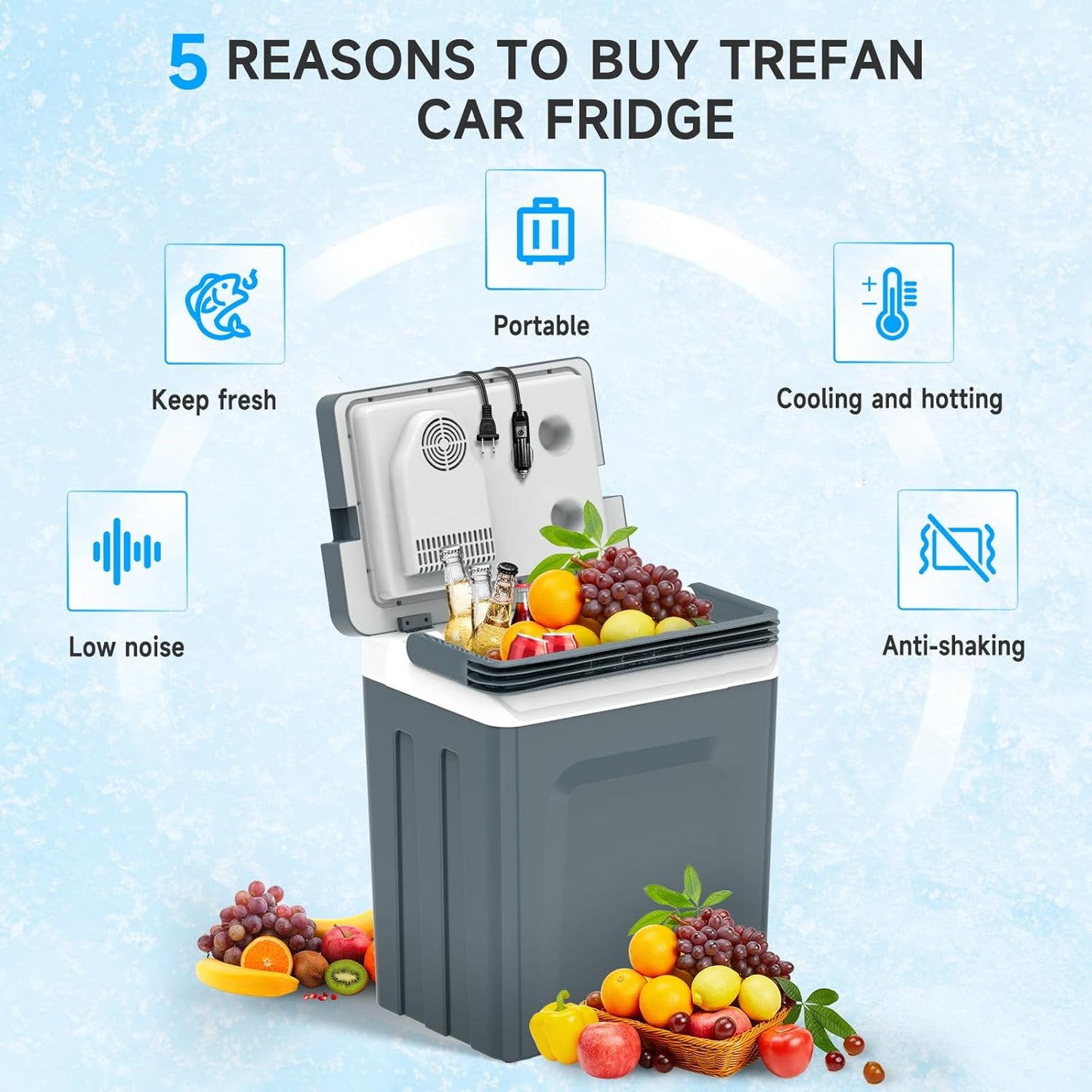 SHAREWIN Electric Cooler & Warmer with Handle 31.7 Quart/30L Portable Thermoelectric Fridge for Vehicles & Trucks with 110V AC & 12V DC, 12V Car Cooler for Camping, Travel Grey