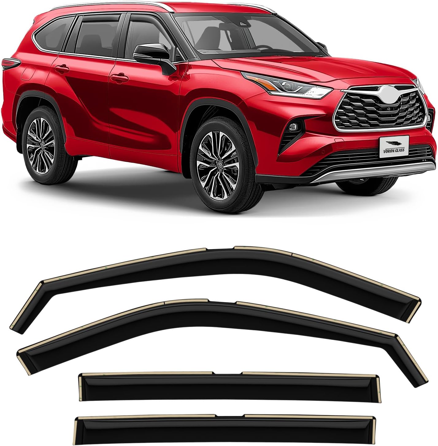 Voron Glass in-Channel Extra Durable Rain Guards for Toyota Highlander 2020-2025, Window Deflectors, Vent Window Visors, 4 Pieces - 200443
