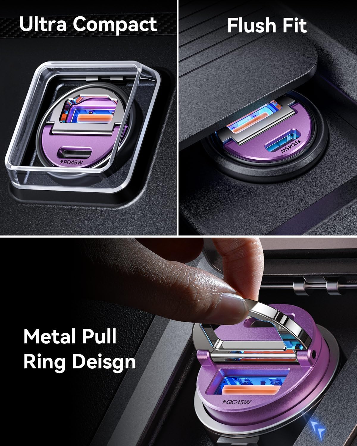 MRGLAS 90W USB C Car Charger, Fast Charging, PD45W+QC3.0, Dual Port, Cigarette Lighter, USB C Charger, Adapter for iPhone 16 Pro Max, Samsung S25, Purple