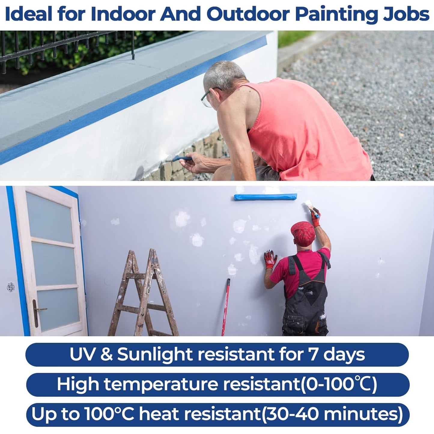 10 Rolls Blue Painters Tape 2 Inch, Bulk Masking Master Tape 60 Yards, Wall Masking Tape No Residue, Multi-Surface Painter's Tape for Wall Painting Edge Treatment DIY Crafts,600 Yards Totally