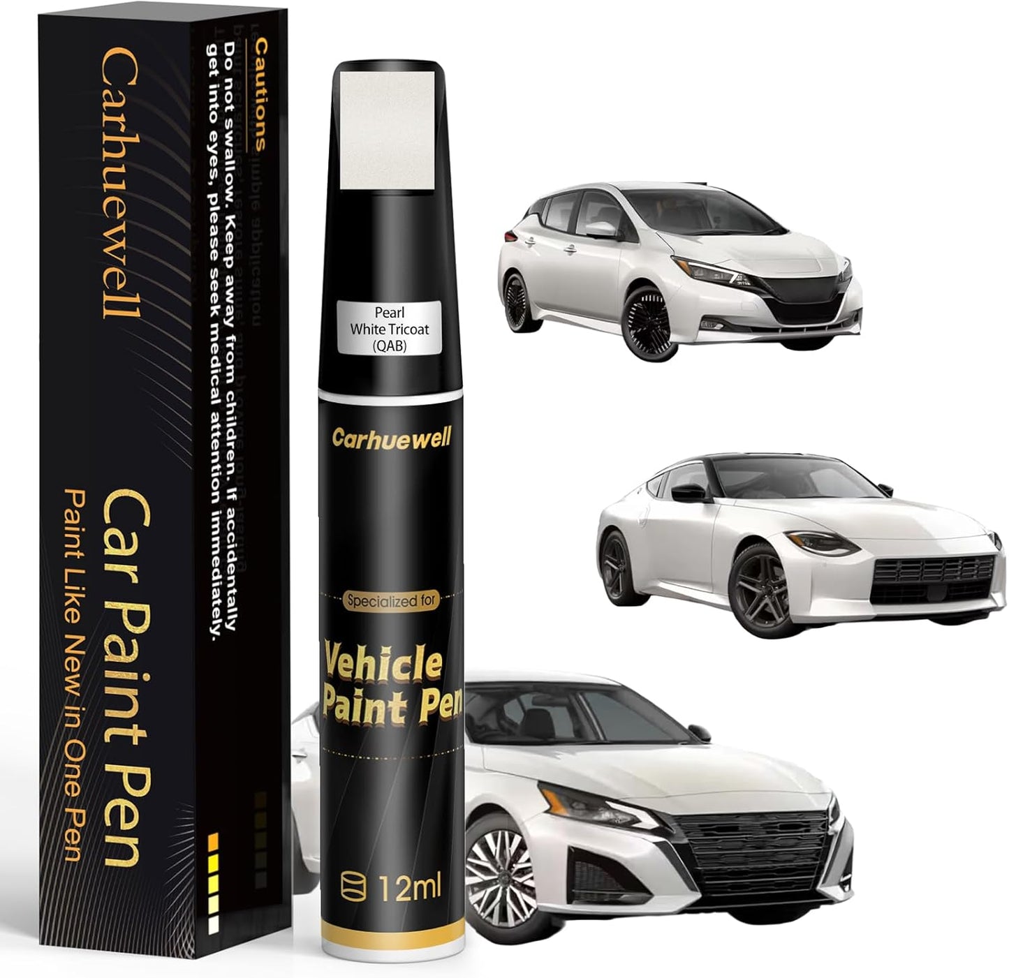 Pearl White Tricoat(QAB) Touch Up Paint Compatible with Nissan, Exact Match Car Paint Pen Automotive Scratch Repair Remover Kit Quick & Easy Solution for Vehile Chips and Nicks
