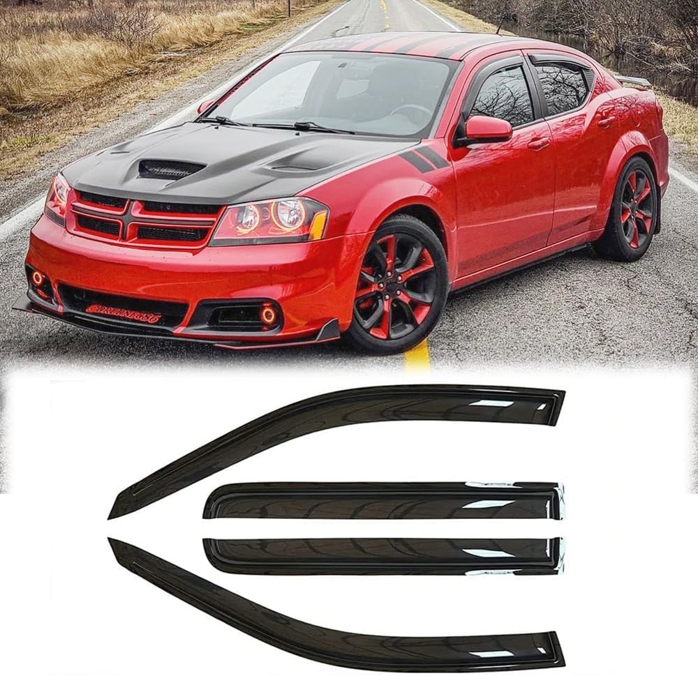 Rainproof Side Window Wind Deflectors for 2008-2014 Dodge Avenger, Tape-on Sun Rain Guard Sets,Nice Looking Window Visors for Cars,Vent Deflector for 08-14 Dodge Avenger 94065