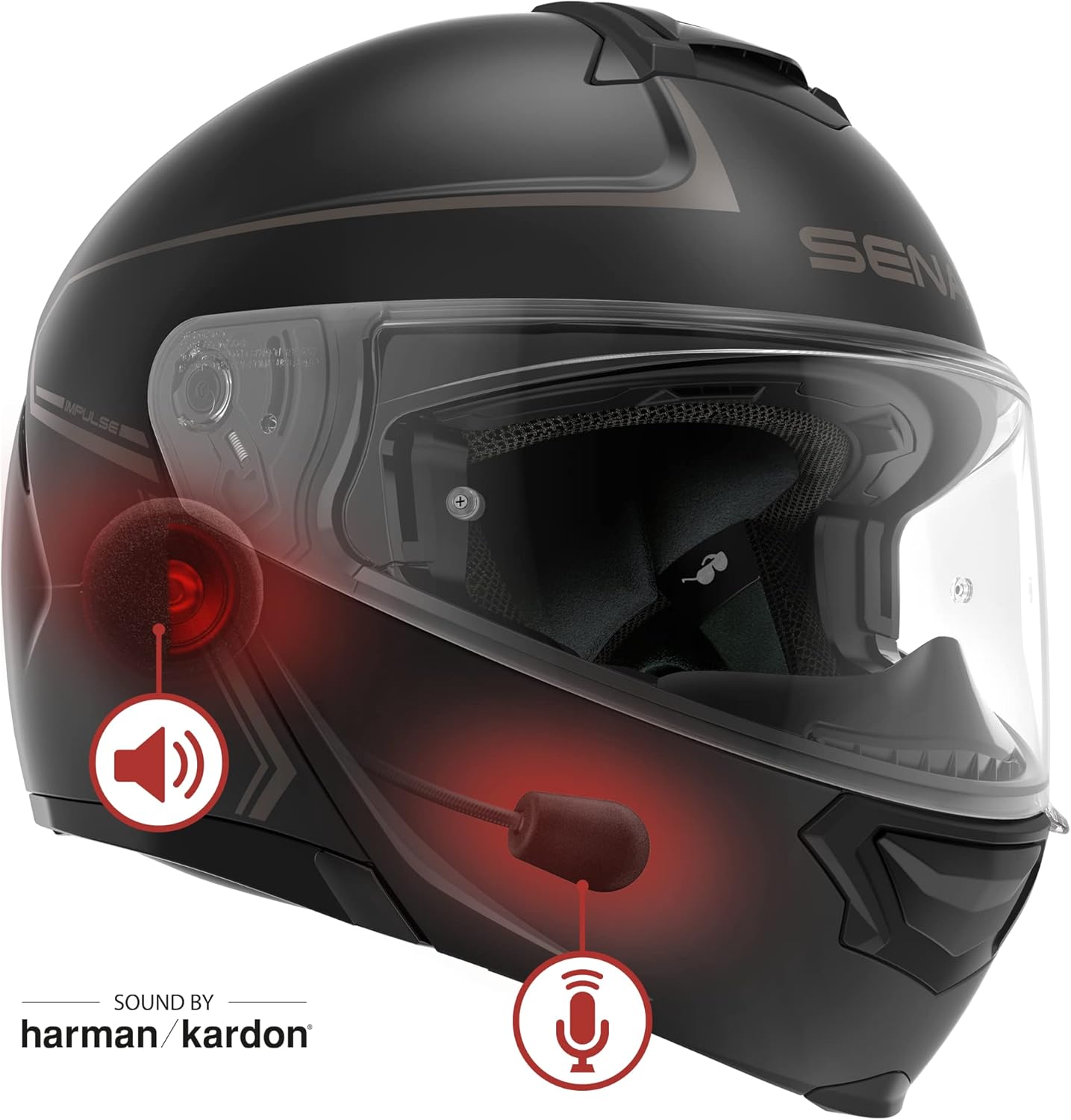 Sena Impulse DOT Flip Up Modular Bluetooth Helmet w/Sound by Harman Kardon Dual Visor Helmet with Integrated Mesh Intercom System / MP3 / Voice Dial (Matte Black, Small)
