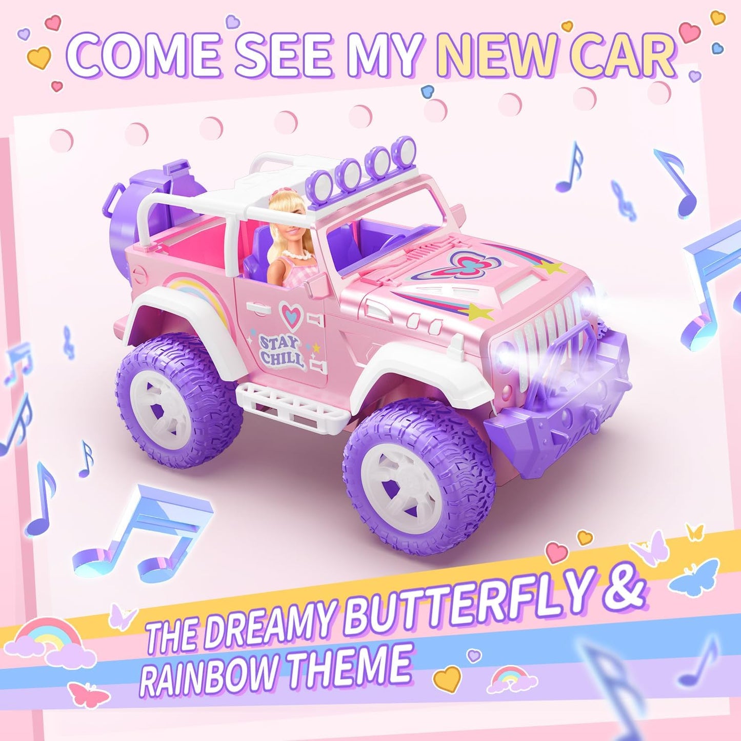 DEERC Pink Remote Control Car for Girls with Fog Mist & Music, 1:16 RC Car with LED Lights for Kids, 2.4Ghz All Terrain SUV Truck Gifts, Off-Road Racing Vehicle Toy Car, Girls Toys