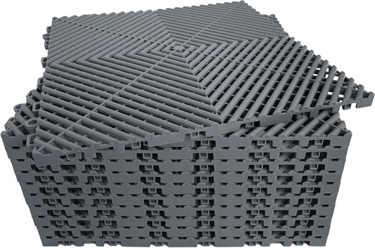 24 Pack 16"x16" Interlocking Garage Floor Tiles - Drainage Mats, Non-Slip, Heavy-Duty, Easy Install for Garage, Car Wash, Basement(Gray)