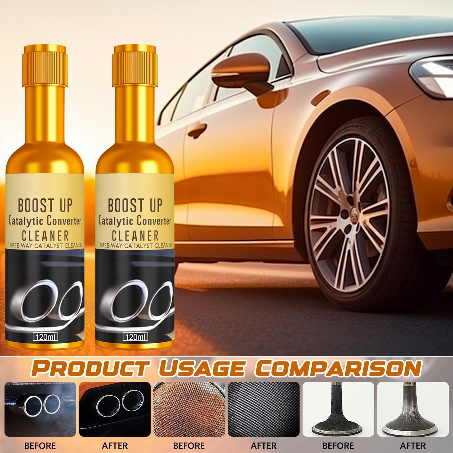 2Pcs Catalytic Converter Cleaner, Auto Parts Engine Auto Parts Engine Cleaner, Pipe Carbon Removal Cleaner Treatment Additive Oil, Fuel System Treatment Oil Additive for Gas and Diesel Car (120 ml)