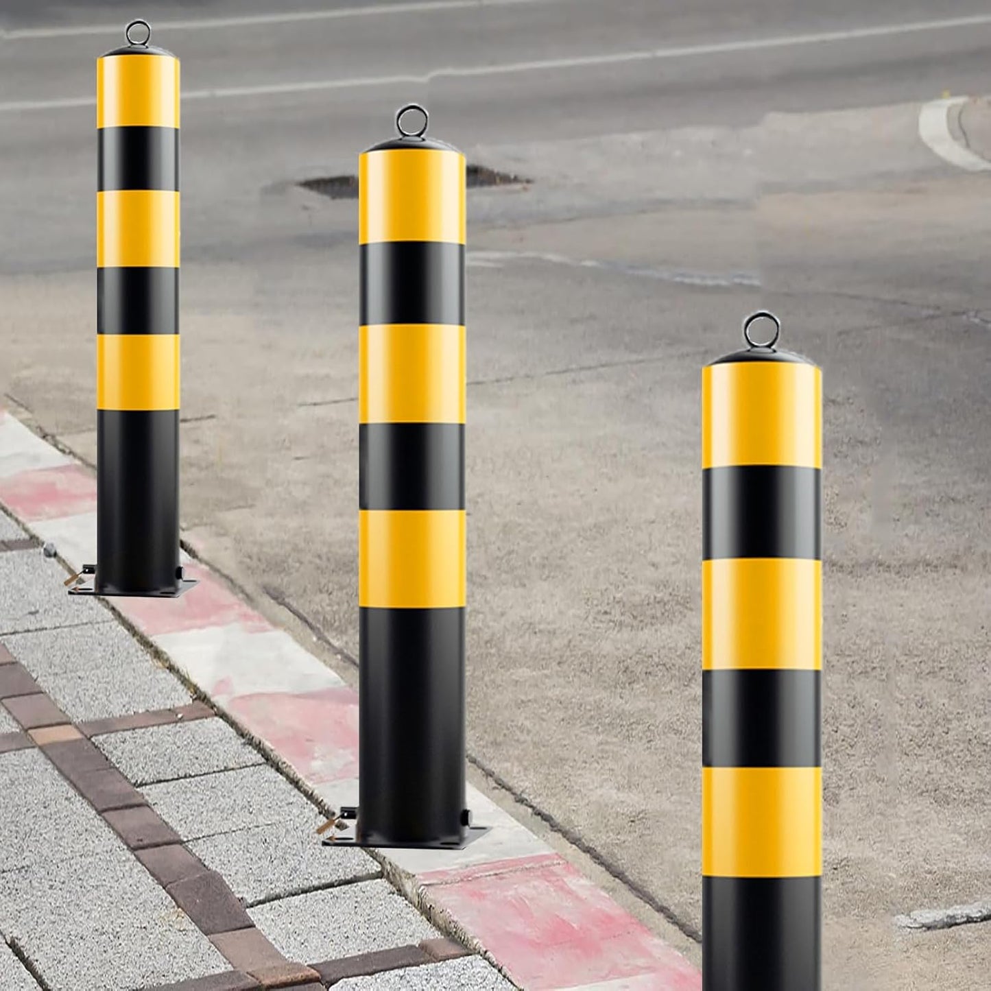 Steel Safety Bollard Post, with Lock Bollard Post Removable Security Posts, Parking Bollards, Parking Barriers Concrete, Powder Coat, for Parking Lot, Driveway and Sidewalk(Black (1pcs),50cm/19.7in)