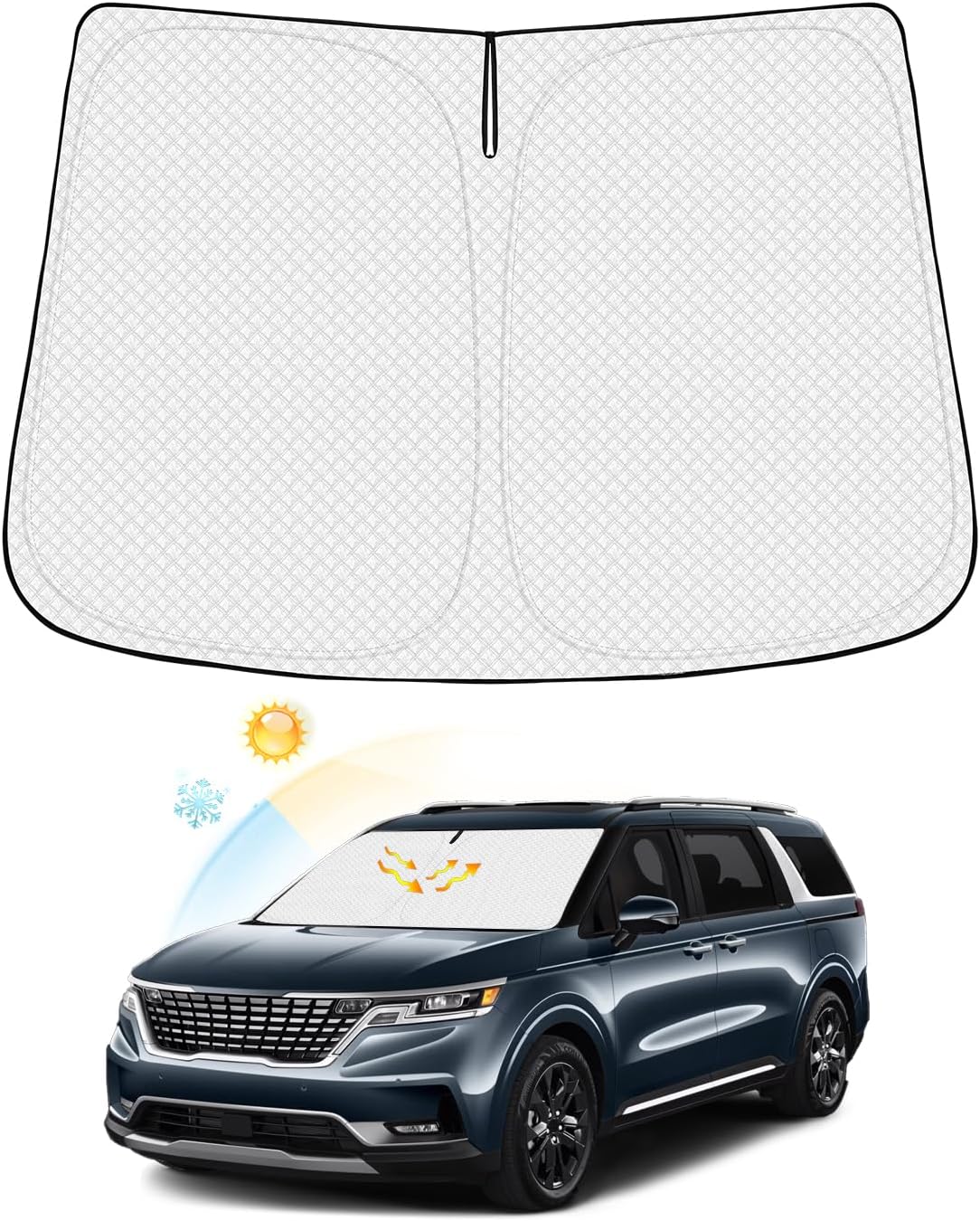 Windshield Sun Shade for 2022-2025 2026 Kia Carnival Accessories Thicken 6-Layer Front Window Sunshade Cover Sun Visor Protector Foldable Block UV Rays Keep Vehicle Cool