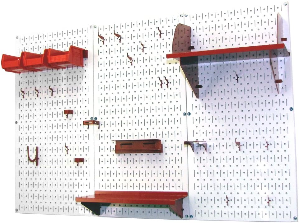 Wall Control Pegboard Organizer 4 ft. Metal Pegboard Standard Tool Storage Kit with White Toolboard and Red Accessories