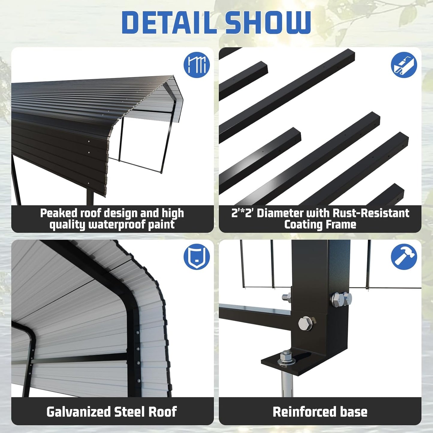 Metal Carport 13 * 20 FT Heavy Duty Carport Canopy with Galvanized Steel Roof Multi-Use Shelter Outdoor Portable Garage for Car, Boat, Pickup and Tractor