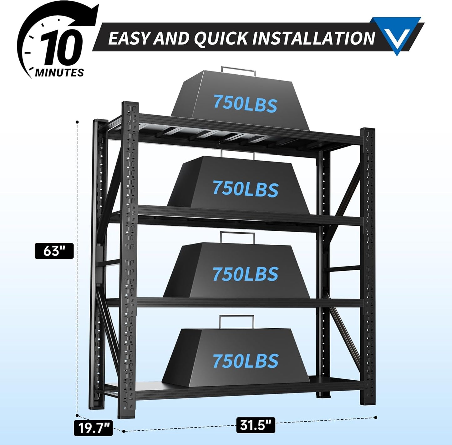 3000LBS Garage Shelving 32" W Garage Shelving Heavy Duty 4-Tier Metal Storage Shelves Adjustable Shelf Unit Storage Rack for Basement Supermarket Warehouse 32" W x 20" D x 63" H Black