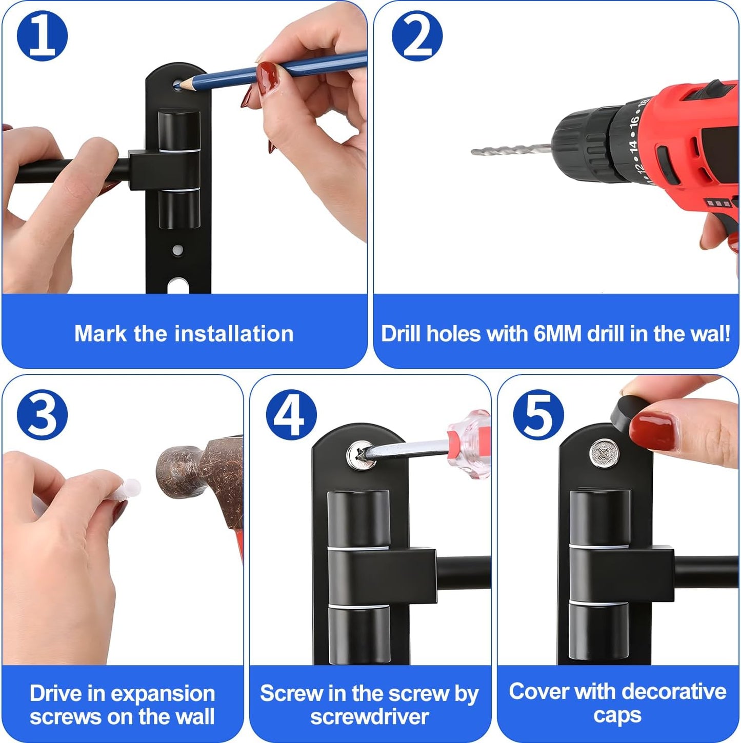 aiGear Motorcycle Helmet Holder, 180°Rotatable Motorcycle Helmet Rack with Double Hooks, Space Aluminum Motorcycle Helmet Holder Wall Mount for Motorcycle Bike Coats, Baseballs, Rugby Helmet (1 Pack)