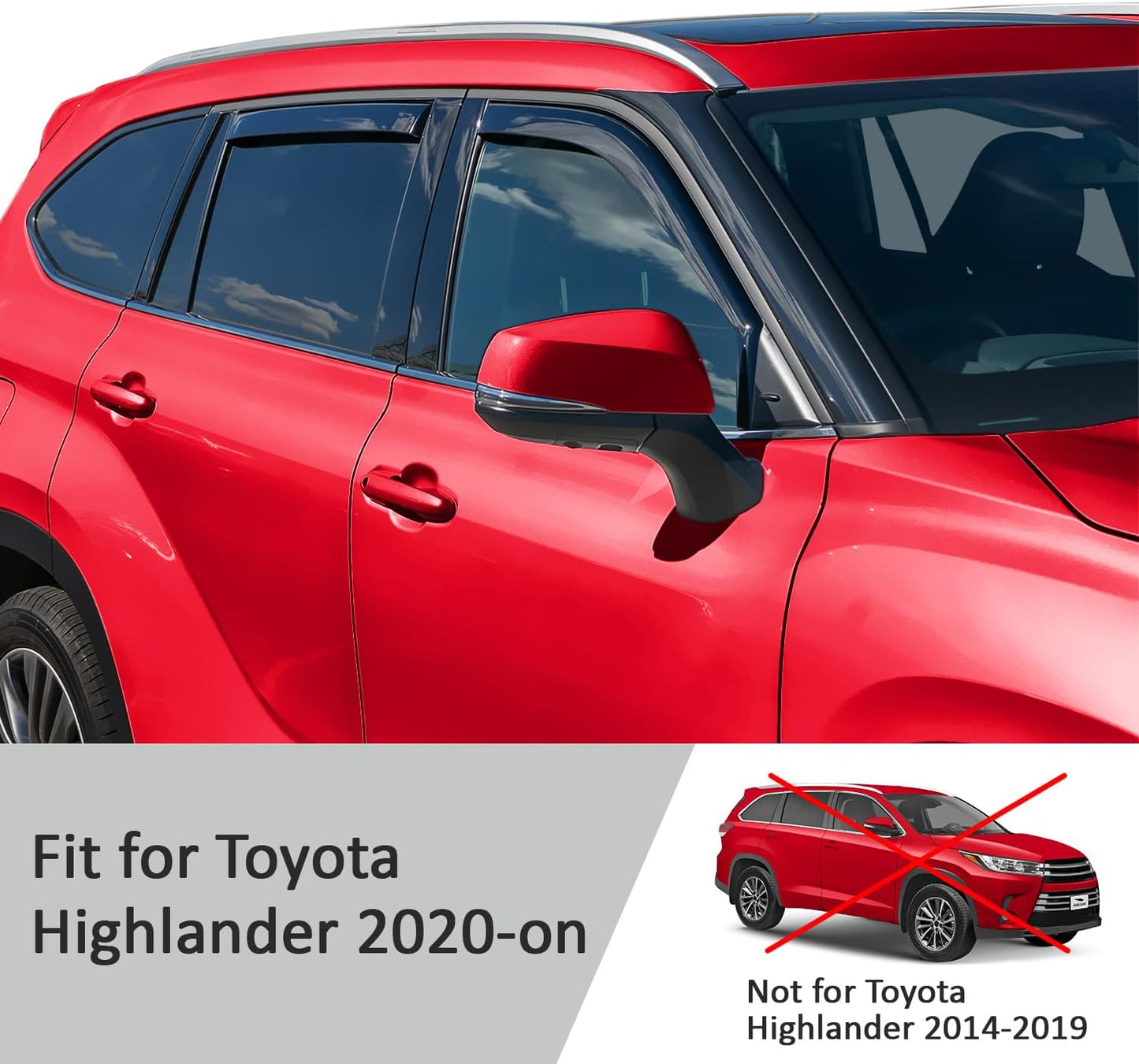 Voron Glass in-Channel Extra Durable Rain Guards for Toyota Highlander 2020-2025, Window Deflectors, Vent Window Visors, 4 Pieces - 200443