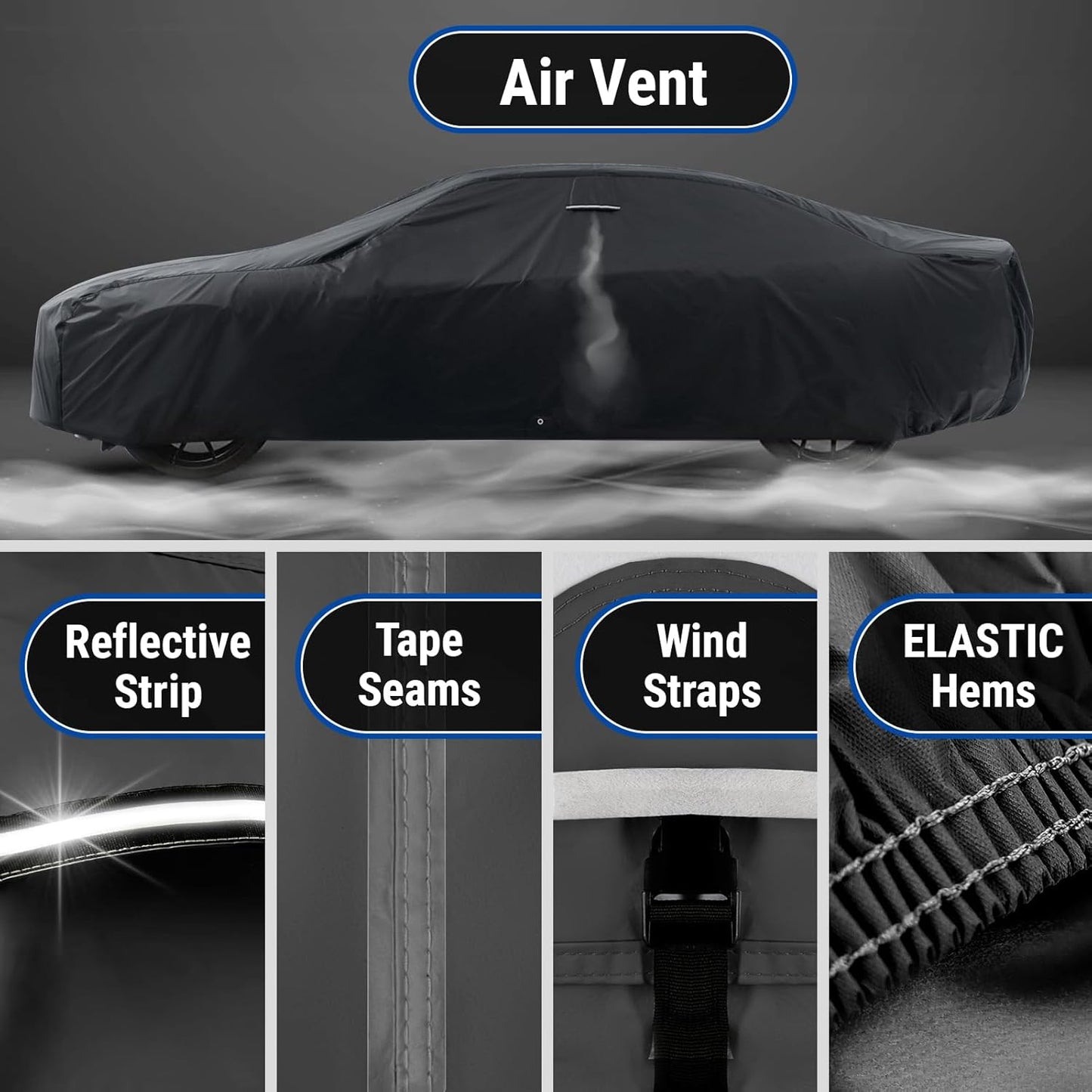 iCarCover Custom Car Cover for Pontiac Bonneville (1971-1976) Waterproof All-Weather Rain Snow UV Sun Protector Full Exterior Indoor Outdoor Car Cover (Stripe - Black/Gray)