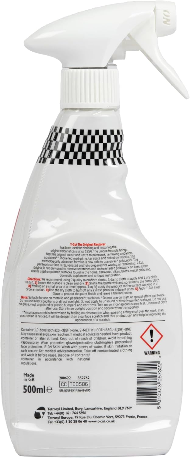 T-Cut Colour Restorer, 17 Fl Oz - Paintwork Restore, Spray Paint, Restores Original Colour and Lustre to Paintwork Removes Oxidation Scratch, TCC500