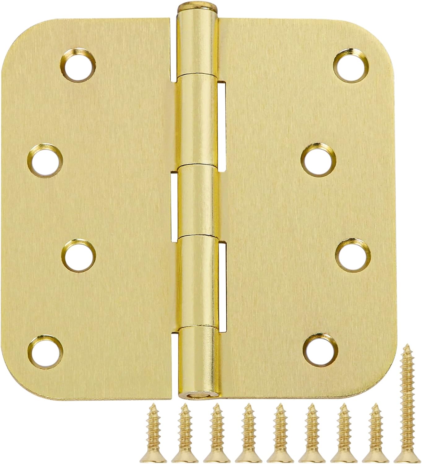 18 Pack 4 In Exterior Door Hinges Outdoor Brushed Brass Door Hinges Satin Gold 4 Inch 5/8"Radius Interior Door Hinges Rounded Front Hardware for Home,Heavy Duty Gate,Furniture,Entry Residential Hinges