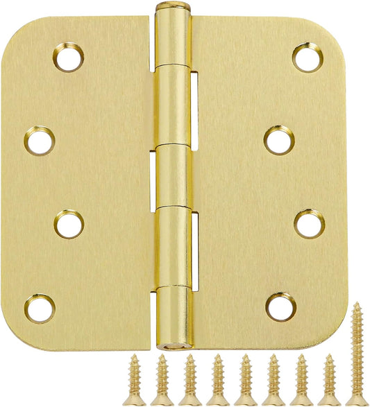 18 Pack 4 In Exterior Door Hinges Outdoor Brushed Brass Door Hinges Satin Gold 4 Inch 5/8"Radius Interior Door Hinges Rounded Front Hardware for Home,Heavy Duty Gate,Furniture,Entry Residential Hinges