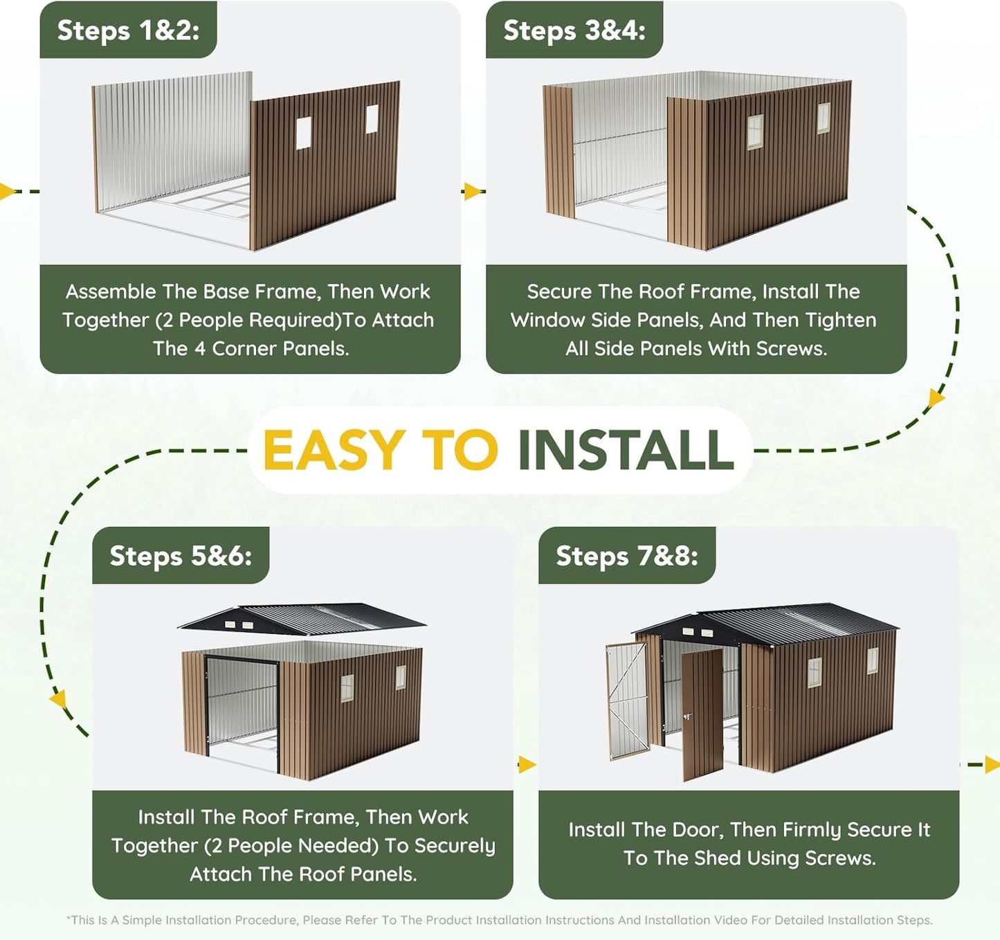 Breezz Outdoor Storage Shed 10 x 12 ft. Utility Tool Shed Metal Storage Garden Shed with Lockable Doors & Windows for Patio Storage,Brown