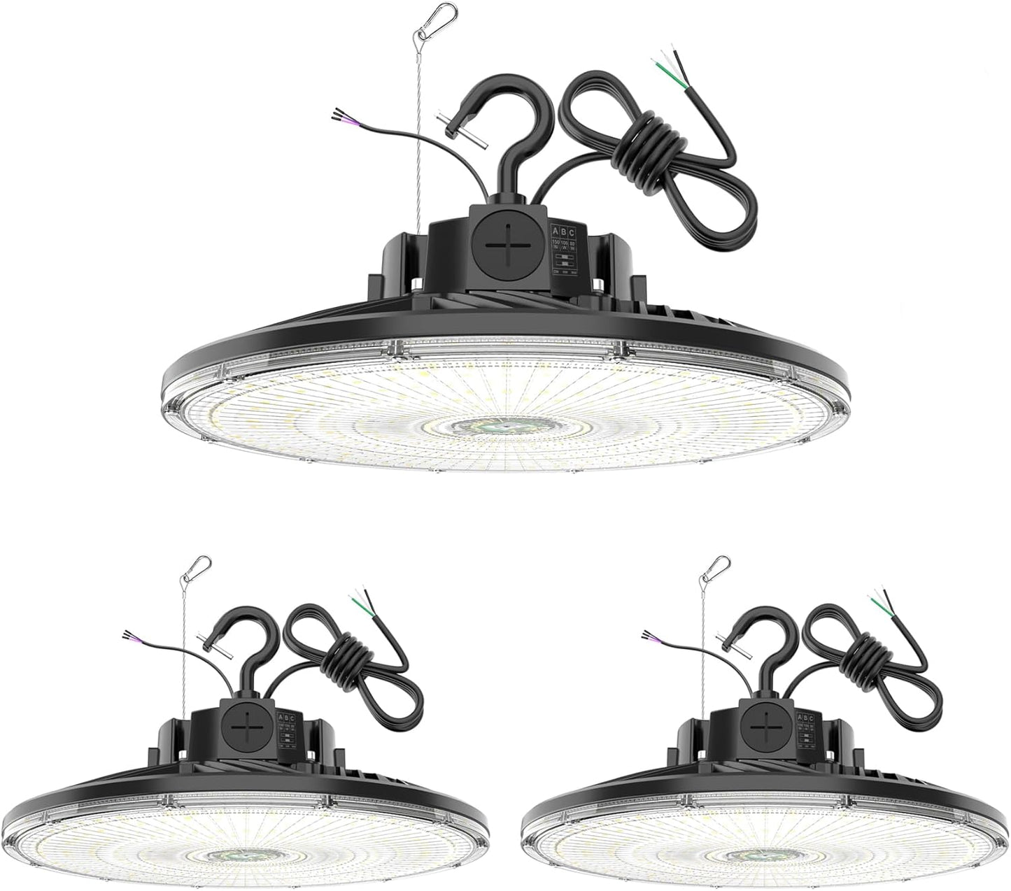 3 Pack 480V LED High Bay Light UL DLC Listed UFO Light 150W 100W 80W Adjustable, Dimmable High Bay LED Shop Lights 5000K Daylight, IP65 Commercial Bay Lighting for Warehouse Factory