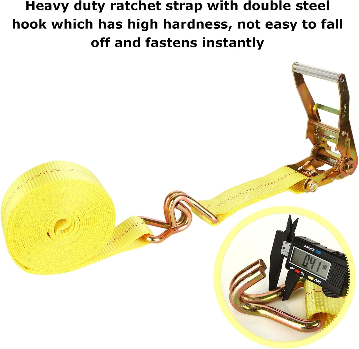 4 Pack 2 Inch Ratchet Straps Heavy Duty 20ft Tie Down Straps Ratchet with Double J Hook, 10000 LBS Break Strength, Cargo Ratchet Straps for Moving, Truck, Trailers, Motorcycles, Kayaks, Car Roof