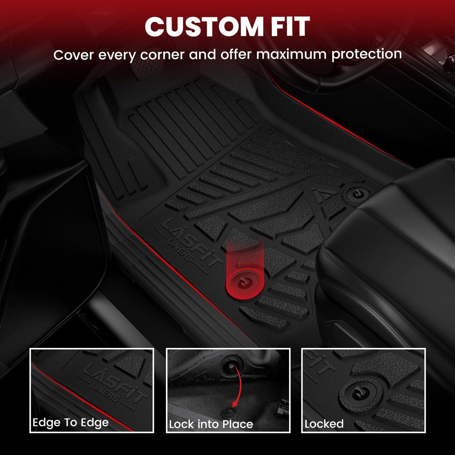 LASFIT Floor Mats 2024-2025 for Chevrolet Chevy Silverado EV RST (Not for WT/LT)/GMC Sierra EV Denali (Not Fit Elevation/AT4), All Weather TPE Custom Fit Floor Mats for Cars, 1st and 2nd Row