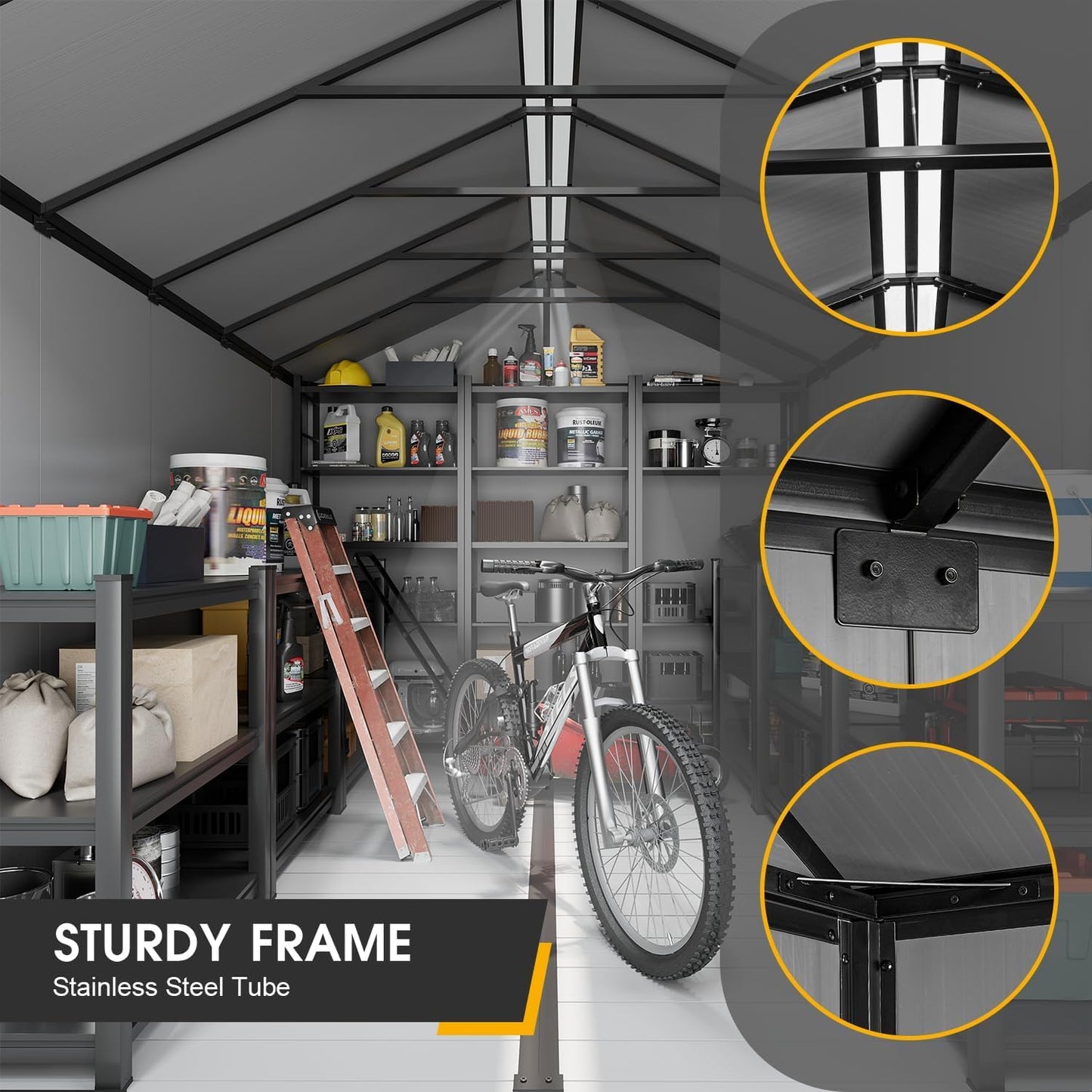 8 x 10 FT Plastic Tool Shed, All-Weather Outdoor Garden Tool Shed with Floor, Lockable Doors & Windows, Resin Storage Shed for Patio, Poolside, Backyard