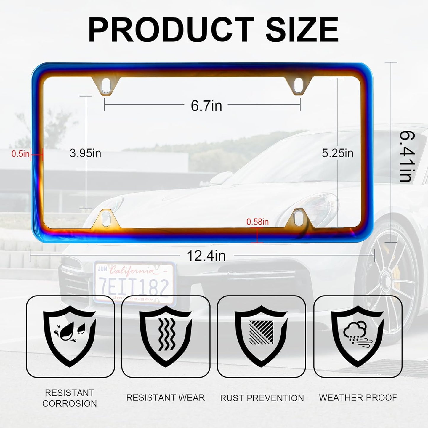 LivTee 4 Holes Stainless Steel License Plate Frames, 2 PCS Car Licence Plate Covers, Automotive Exterior Accessories Slim Design with Bolts Washer Caps for US Vehicles, Colorful