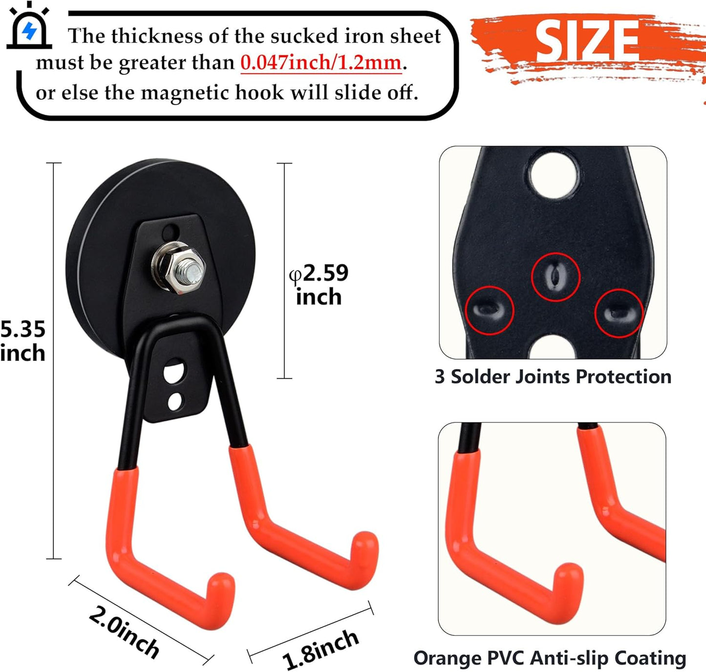ULIBERMAGNET Heavy Duty Magnetic Garage Hook,10 Pack Strong Large Magnet Hooks for Power Drill,Garden Tools,Hose,Pegboard,Garage, Workshop,Magnetic Storage Hooks for Indoor Outdoor Hanging(Orange)