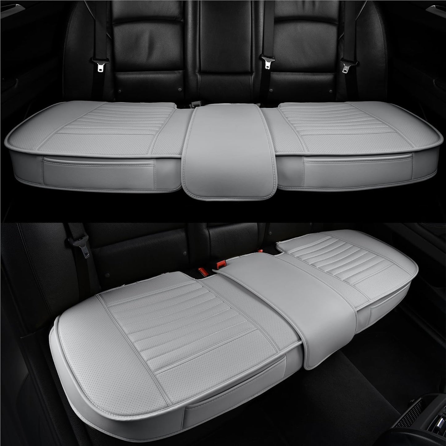 Universal Leather Car Seat Covers Full Set, Car Seat Cushion Covers Protector for Cars SUV Pick-up Truck Van Interior Accessories(Gray)